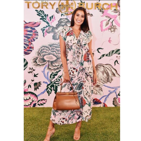 Tory Burch Adelia Floral Printed Wrap Midi Dress Pink Size 2 - Picture 15 of 15